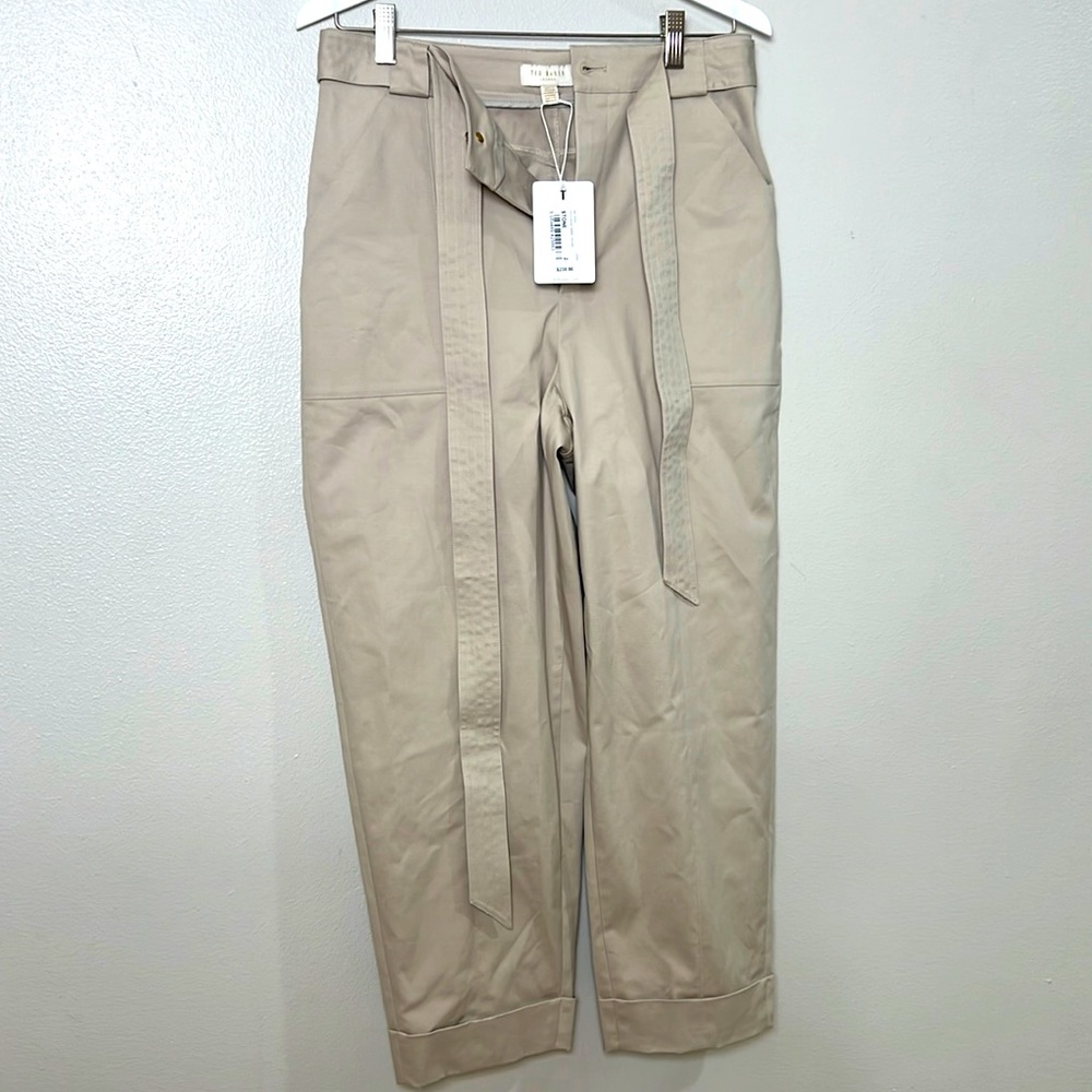 $235 NWT Ted Baker London utility pocket barrel trousers wide leg pants tan 2 S